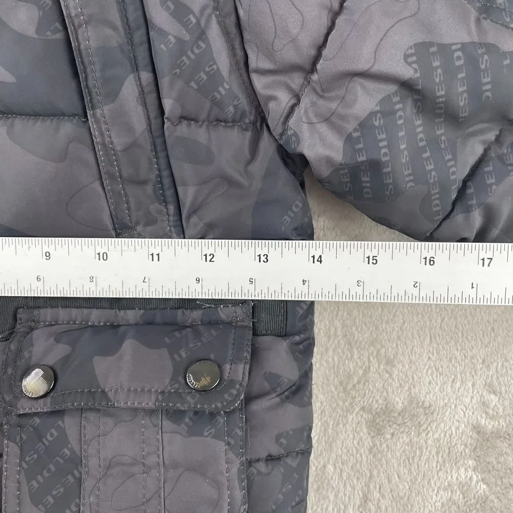 Diesel Jacket Boys 3T Black Camo Puffer‎ Zip Pockets Long Sleeve Button Up